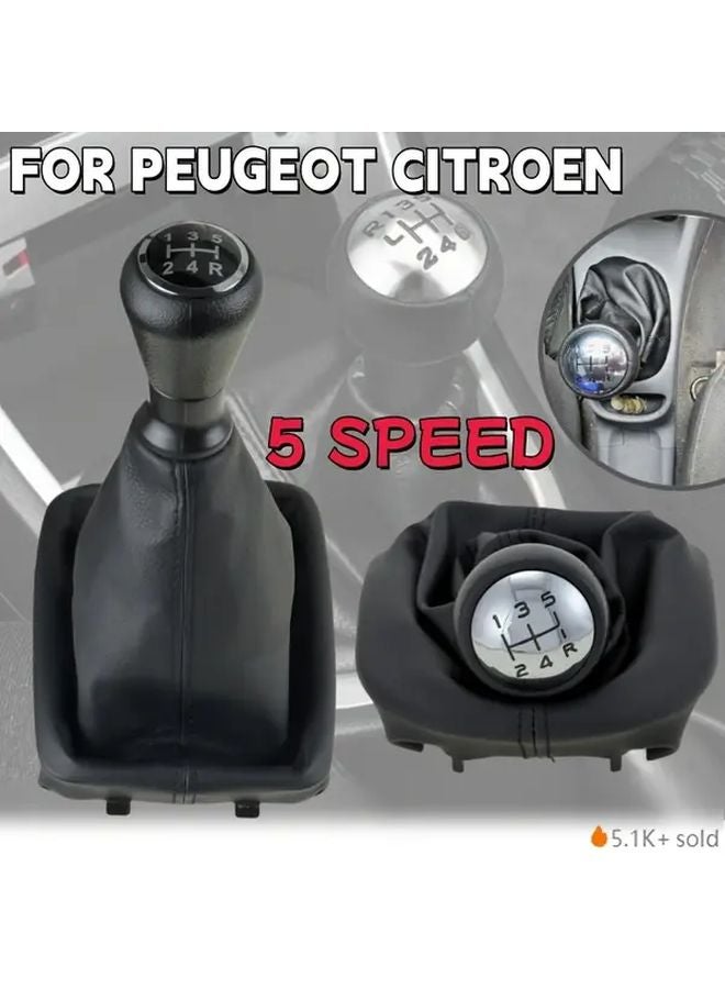 Peugeot 206 207 5 Speed Manual Gear Shift Knob Boot Cover Black Faux Leather Easy Install - Image 1